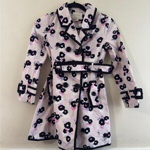 Kate Spade New York Girls Floral Trench Coat Size 10 Pink Black Belted Jacket